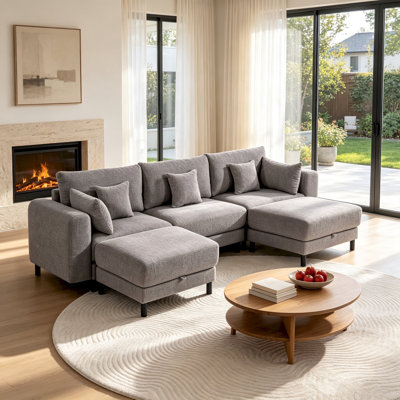 112.4'' Cloud Sectional Sofa, U-Shaped Modular Couch with Storage Ottoman