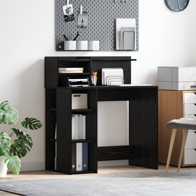 Desk With Storage 90X48x101.5 Cm Engineered Wood, Black Oak