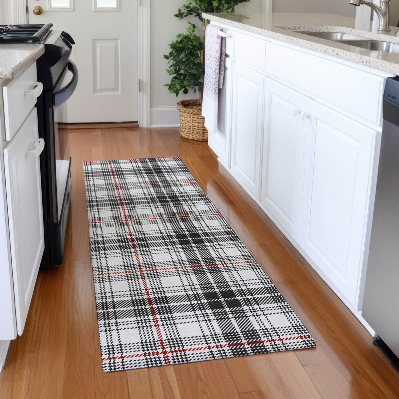 Premium Machine Washable Lyndhurst AMF993 Plaid Rug, Runner 2'3" x 7'6"