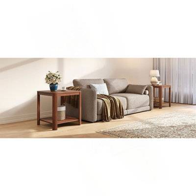 Ensemble de 2 tables de bout arrondies de coin avec table de chevet carrée de 22,1 po avec pieds à vagues verticales, table d'appoint Boho à 2 niveaux pour le salon, la chambre à coucher et le bureau personnel