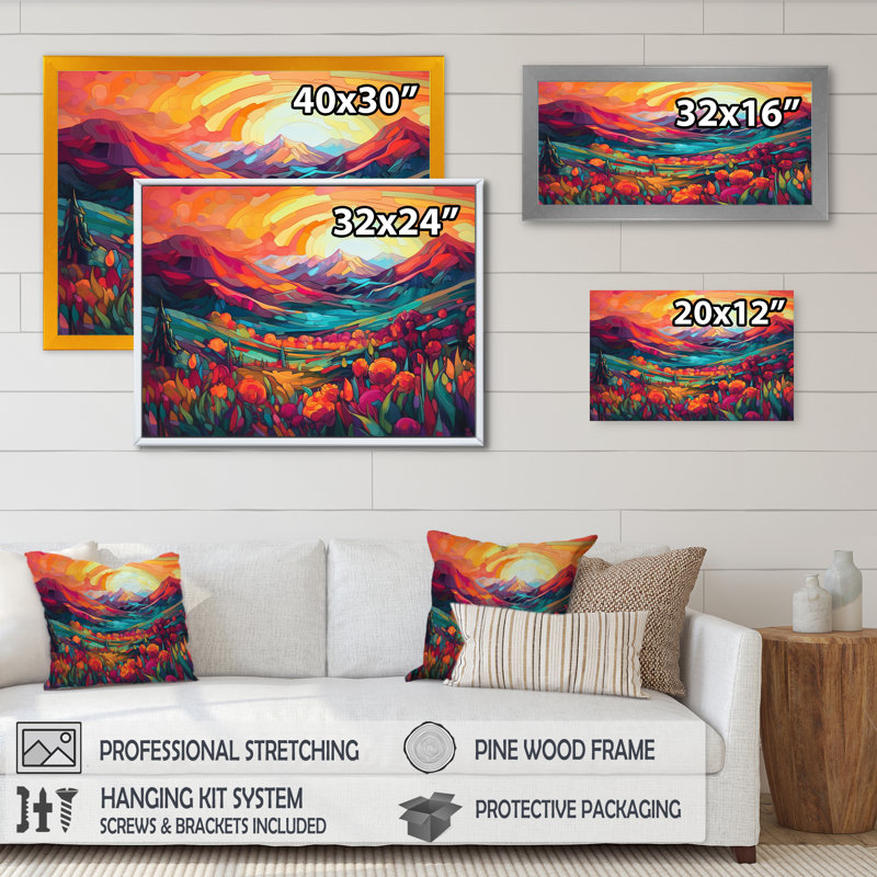 «Vibrant Sunset Shining Over Mountains I», art sur toile, H 34 po x l 44 po x P 1,5 po, Toile tendue