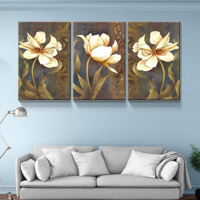 "Vintage Floral", peinture à l'huile sur toile, art mural 12 x 16 po 3 pièces pour salon