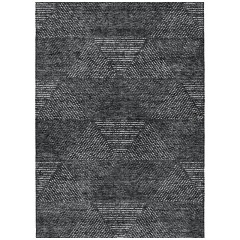 Tapis extérieur lavable à motif géométrique gris anthracite et argent 9 pi x 12 pi
