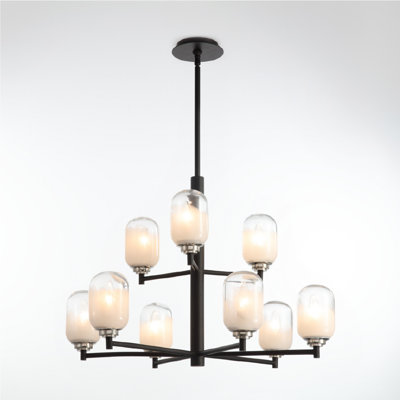 VidaLite Seren 9-Light Matte Black Chandelier With Handmade Glass Shades  Round Modern Style Pendant Chandelier Light with Rotatable Arms, Adjustable Hanging Length, Sloped Ceiling Adaptable