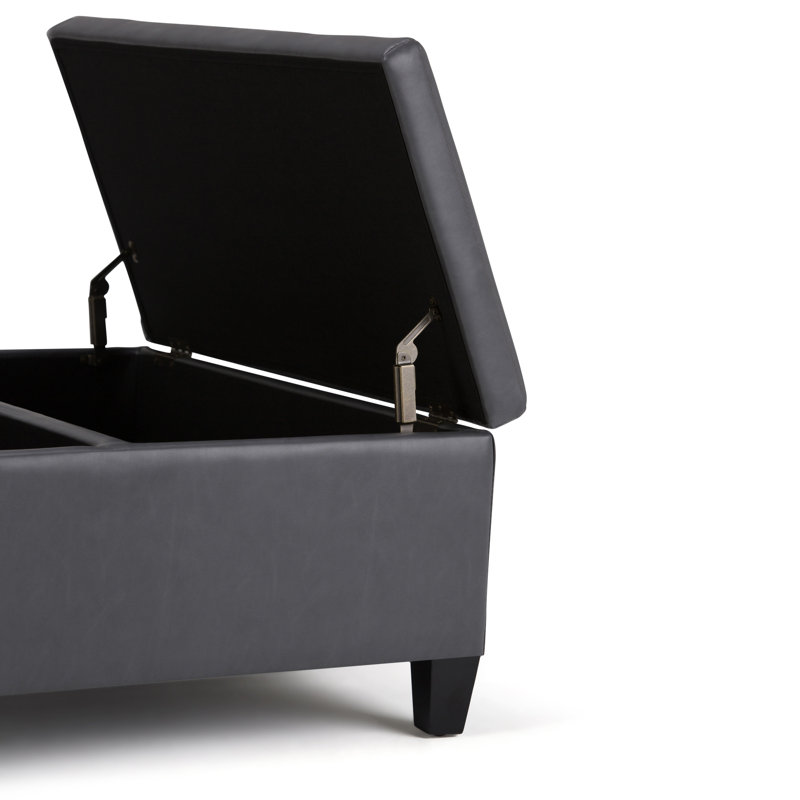 Contemporary Stone Gray 36" Square Storage Ottoman with Flip-up Top