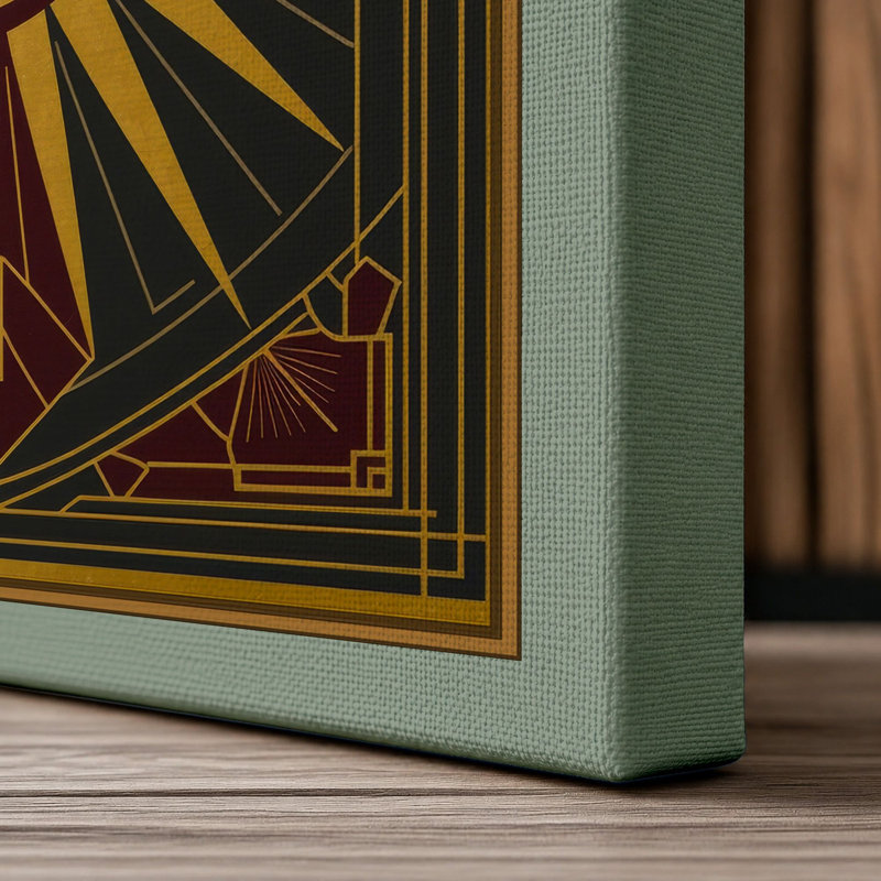 Radiant Sun Art Deco - Wrapped Canvas, 36x24 - 91.4 x 61.0 cm, Sage Border