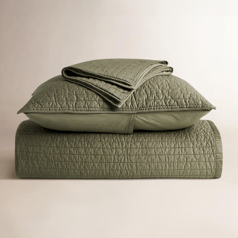 Oversized Cotton Sateen Channel Stitch Quilt Set - 3 Pieces King Bedding Comforter Set with Pillow Shams, All Season Lightweight Bedspread