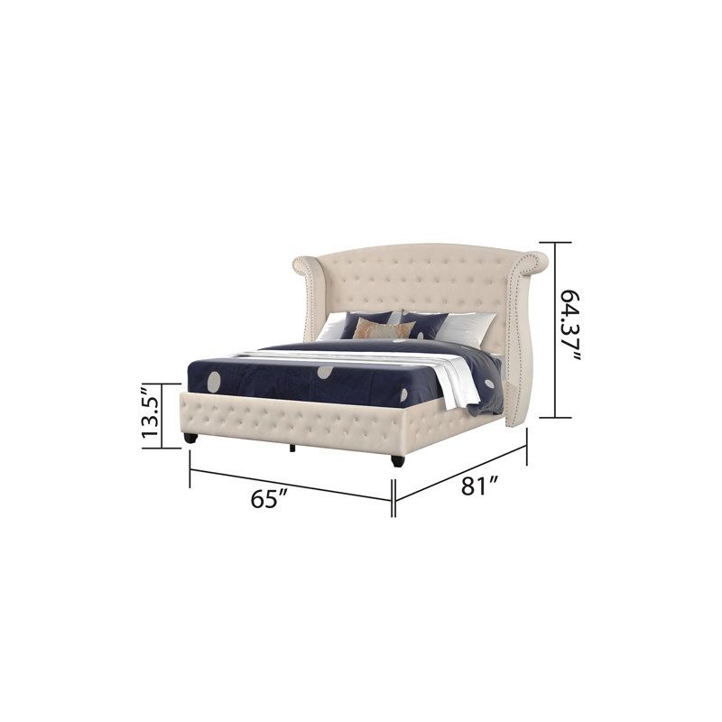 Ensemble de chambre avec grand lit 4 pièces en bois de couleur crème (NJ Inventory)