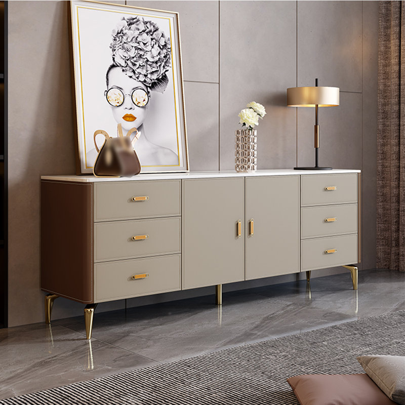 Meuble télé léger et luxueux, Brun / blanc-gris, 78.74"