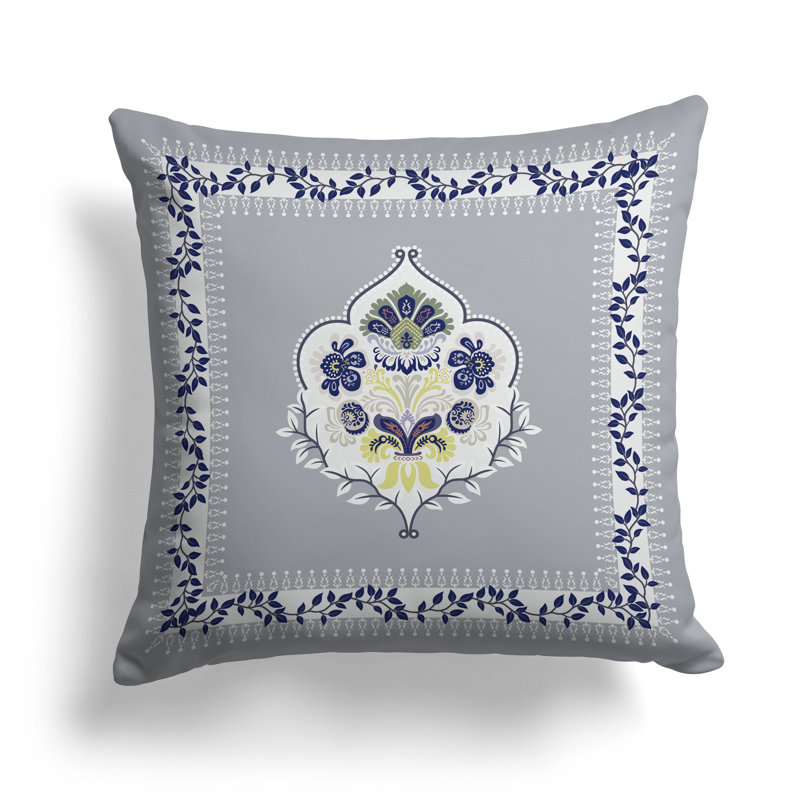 Kashmir Revelry  Square Throw Pillow, 20"H x 20"W, Blue/Light Gray