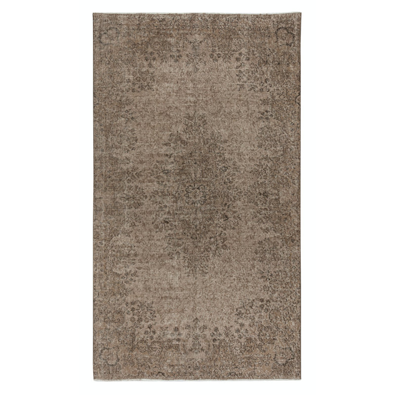 Tapis contemporain en laine de 5 pi x 8,7 pi en brun. Noué à la main en Turquie