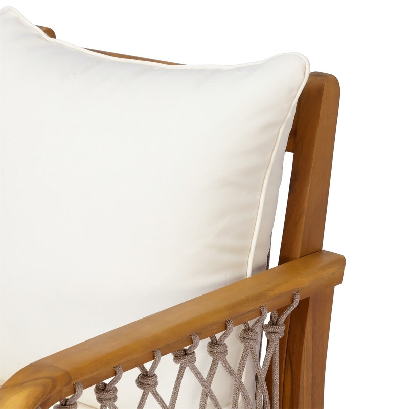 Chaises de patio d'extérieur en bois d'acacia avec accoudoirs en corde tissée