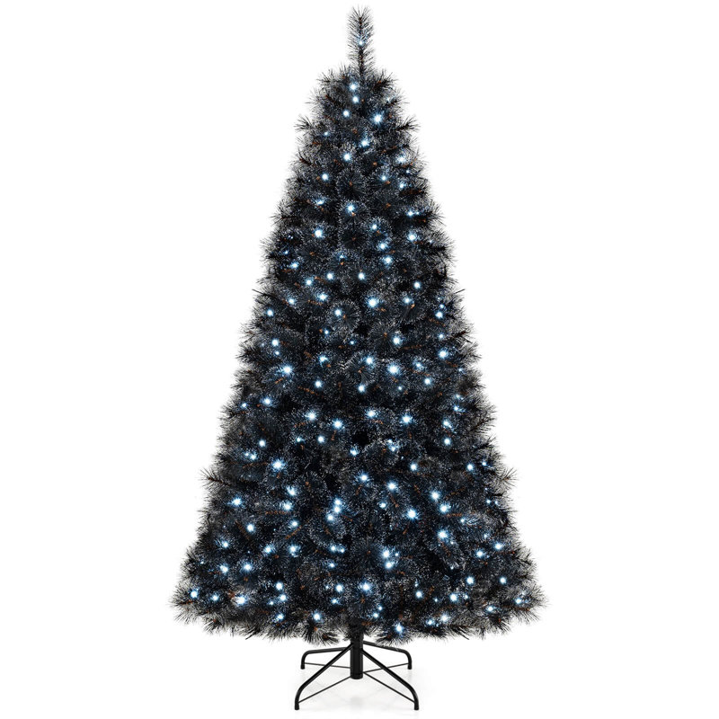 Arbre d'Halloween 7 pi avec 572 branches et aiguilles de pin givrées 320 lumières DEL blanches, 7'