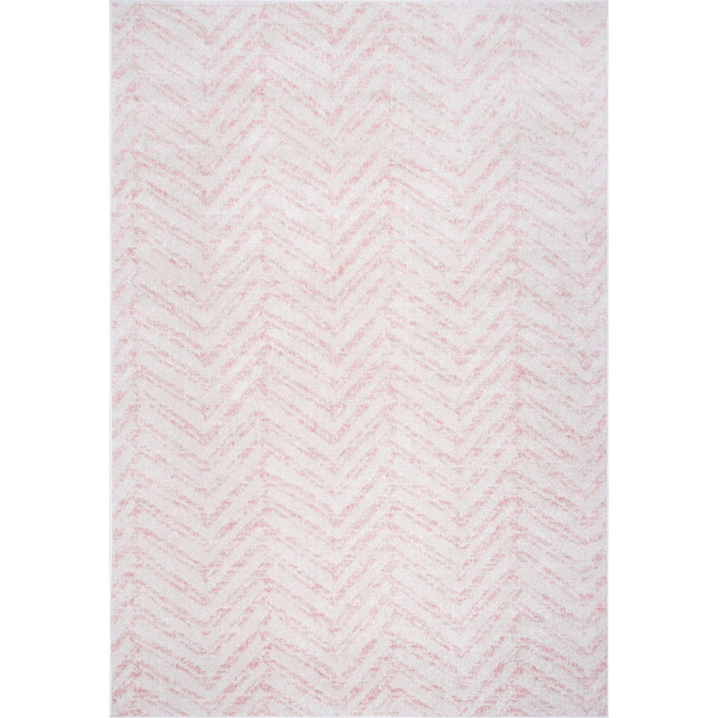 Roseanne Transitional Striped Performance Pink/Gray Rug, Rectangle 6'7" x 9'