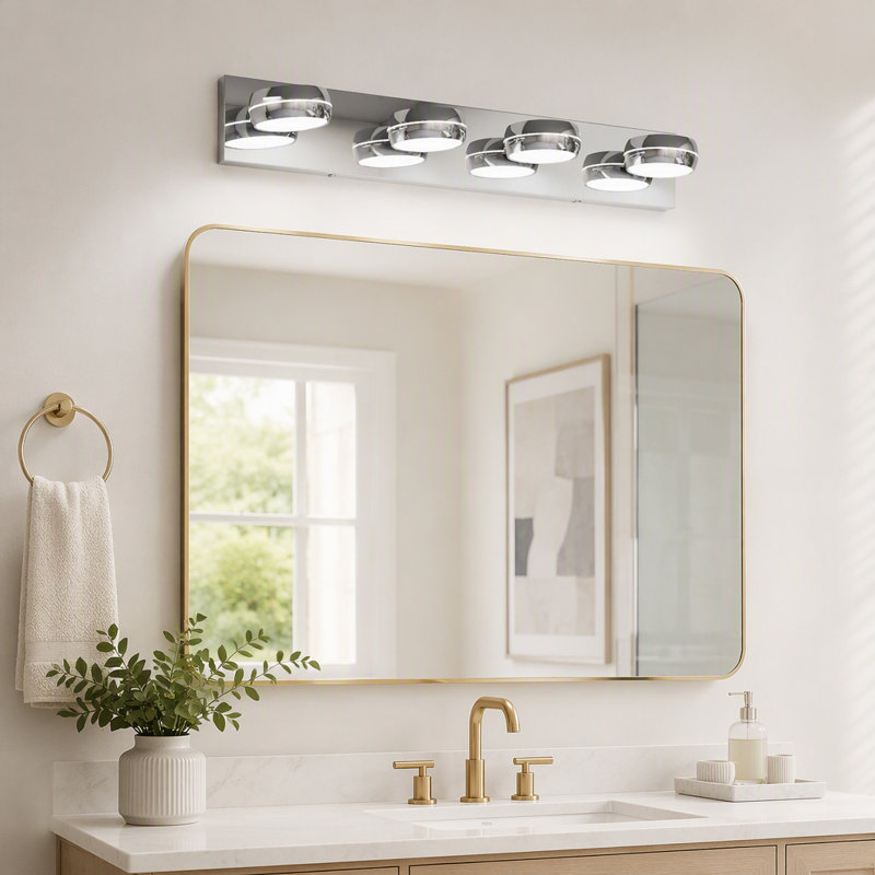 Applique murale à DEL de 71 cm (28 po) pour salle de bain, luminaire au-dessus du miroir, 4 lumières DEL, 18 W, barre lumineuse moderne chromée.