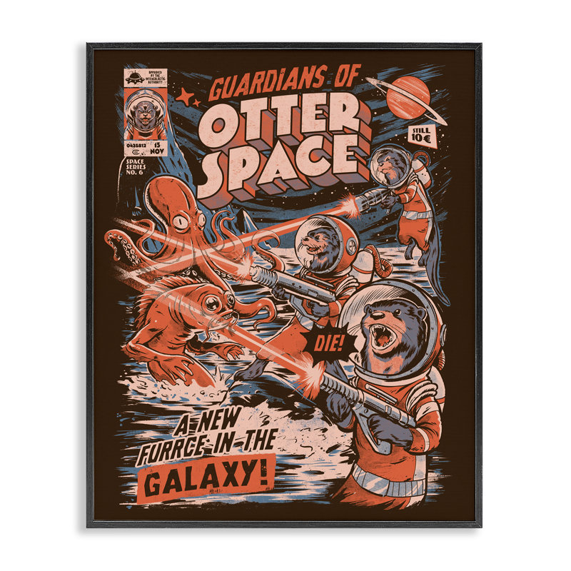 Gardiens de l'espace de loutre, estampe numérique rétro, design par EduEly Designs, H 14 po x l 11 po