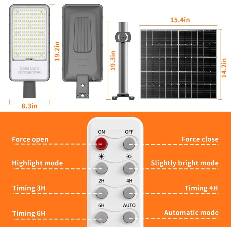Réverbère commercial solaire de 250 W avec télécommande, projecteur de sécurité ultra-lumineux à DEL 6500 K, conception entièrement étanche en aluminium pour les stationnements, les cours, les fermes et les terrains de sport