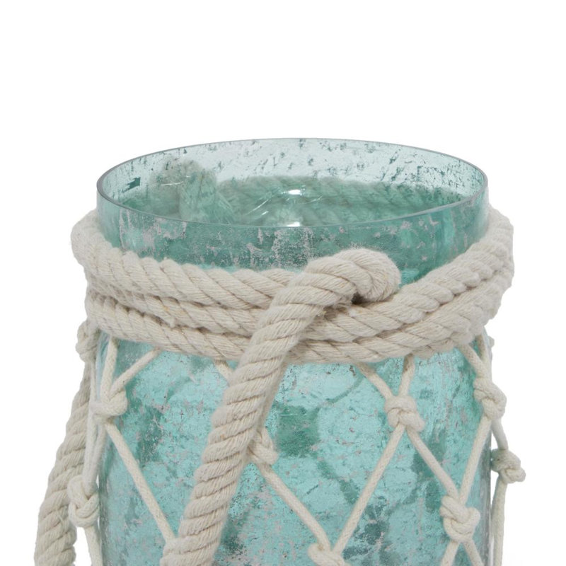 Lanterne décorative d'intérieur en verre avec poignée en corde, Île Seymour Nord, Galapagos, 16" H x 5" W x 5" D