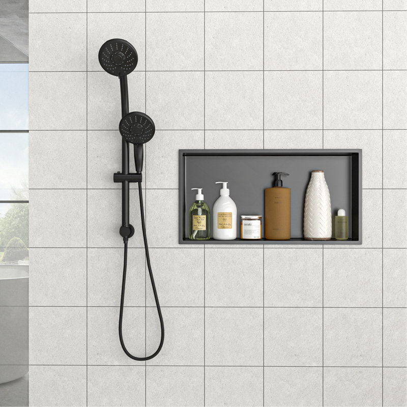 25" x 13" Stainless Steel Shower Niche, Gunmetal Black, 3.94" H x 25" W x 13" D, Gunmetal Black