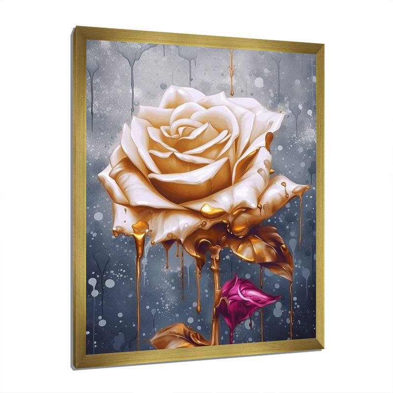 «Gold Cream Rose Reverie» sur toile, H 44 po x l 34 po x P 1,5 po, Encadrement doré