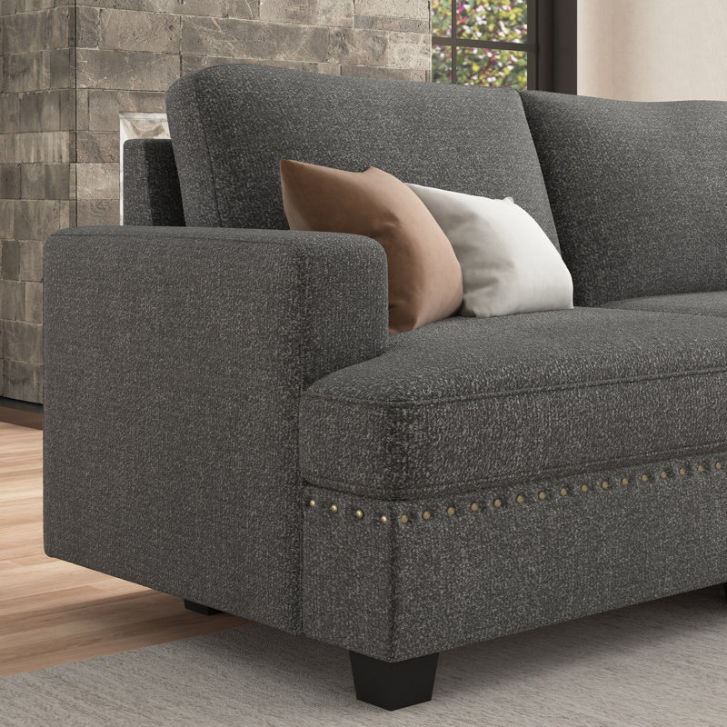 Canapé modulaire en velours côtelé Anureet Maureece, Polyester gris clair