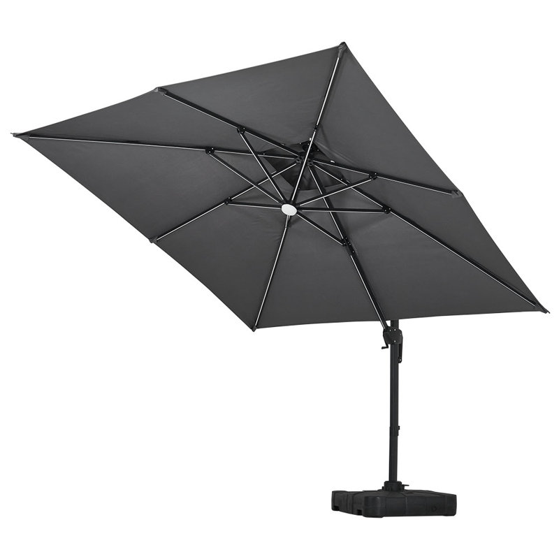 Anndee 3m Square Cantilever Parasol with LED Light, Light Grey