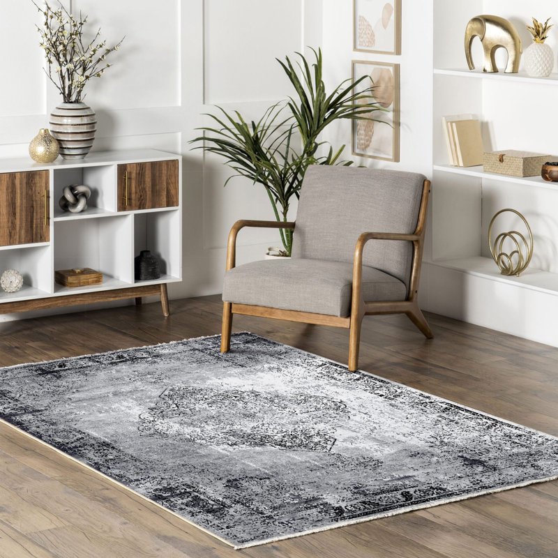 Tapis oriental gris en coton chenille Pender, Rectangle 2 pi 8 po x 4 pi