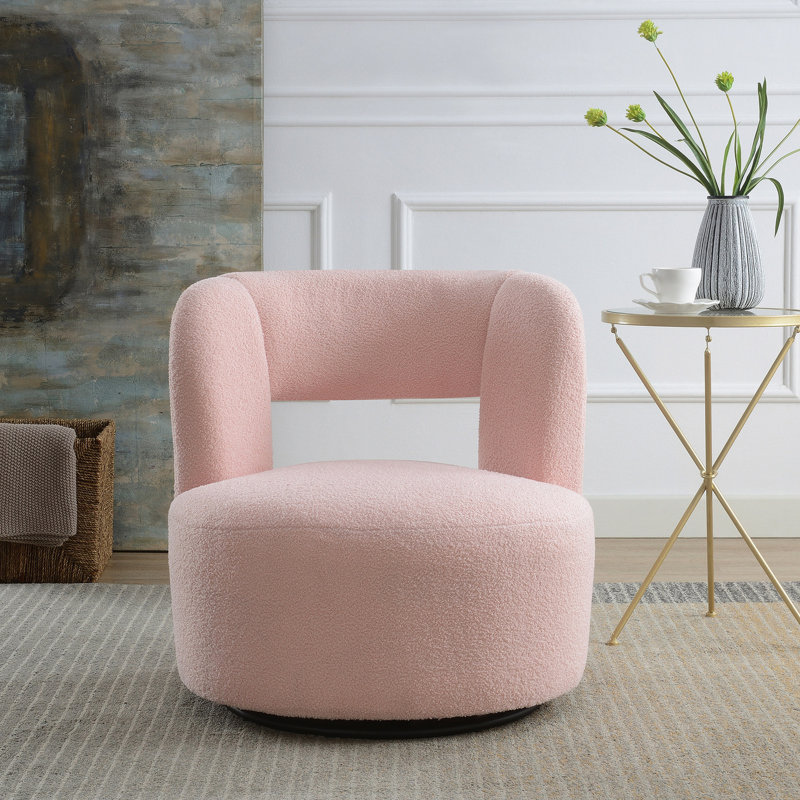 Living Room Swivel Chair With Fabric - Pink, Comfortable, 360° Pink Base Comfy Seating Option