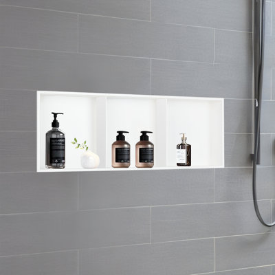 36" Stainless Steel Triple Layered Rectangular Recessed Shower Niche 18 Gauge