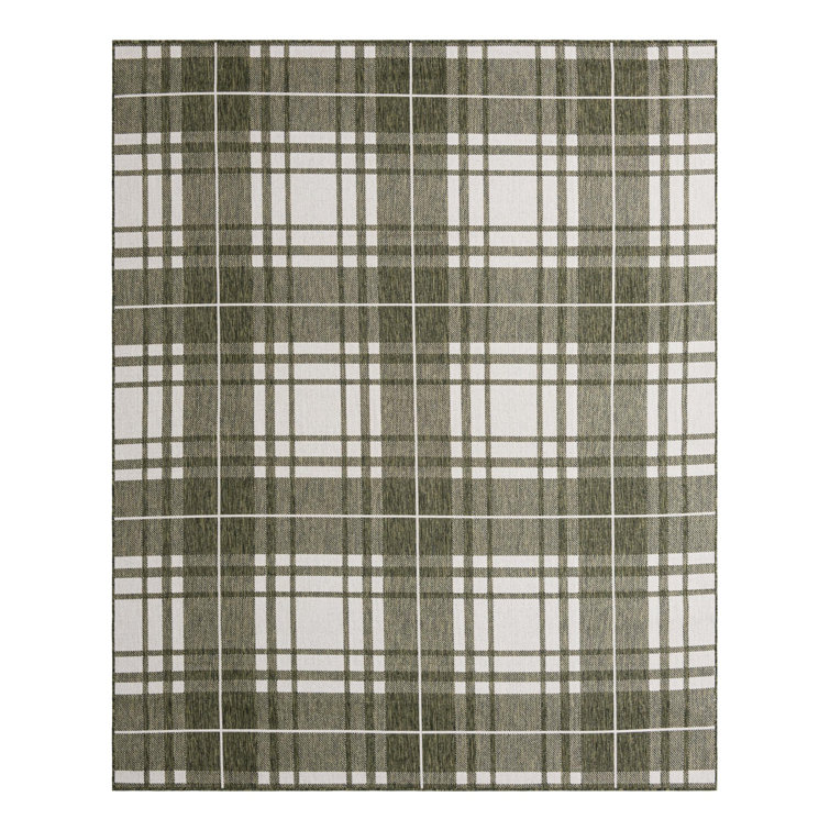 Tatasha Plaid Power Loom Polypropylene Plastic Indoor/Outdoor Area Rug in White/Green