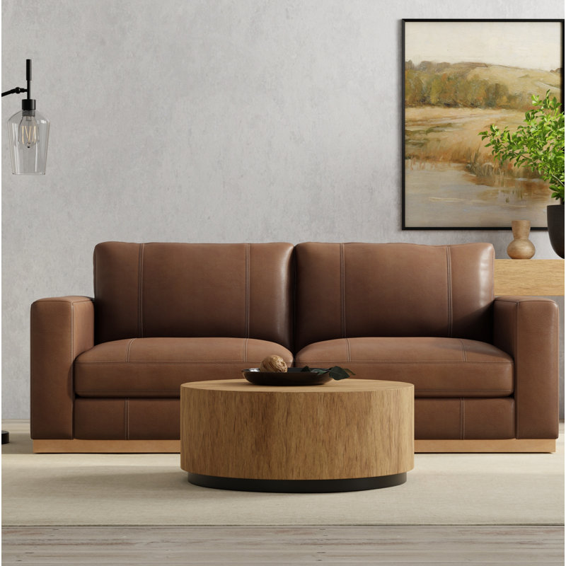 84'' Upholstered Sofa, Sidekick Cobble Stone Genuine Leather