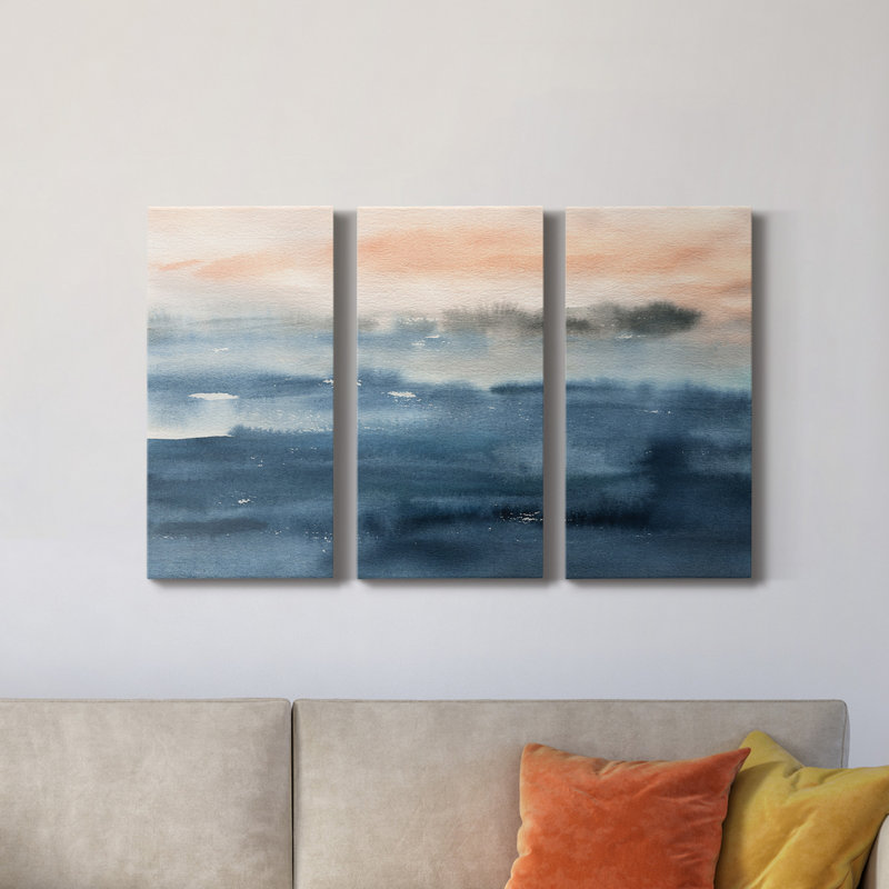Lake Sunrise - peinture sur toile tendue 3 pièces, H 48 po x l 96 po x P 1 po