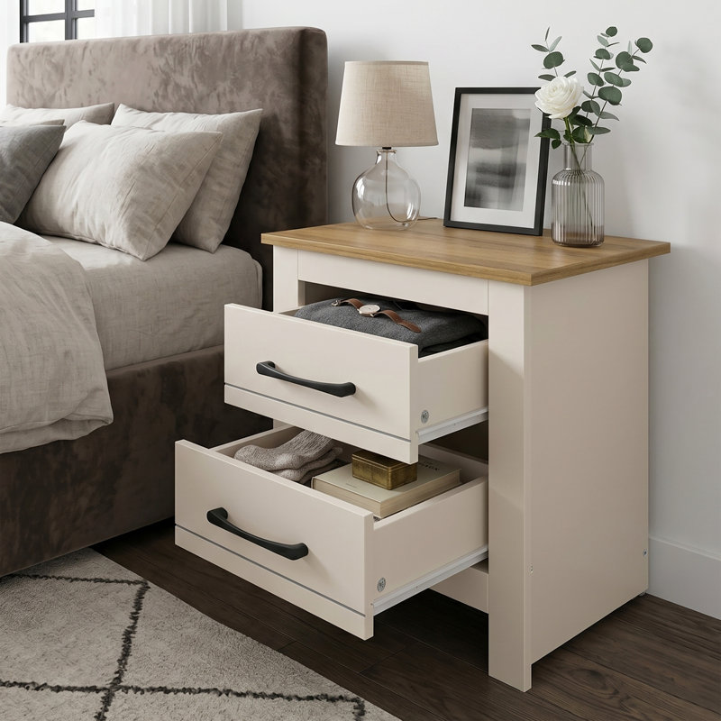 Limestone Manufactured Wood Bedside Table, Natural/Reviera Eichi