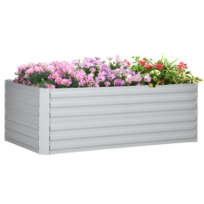 Boîte à fleurs surélevée pour jardin en métal avec tiges renforcées, gris clair