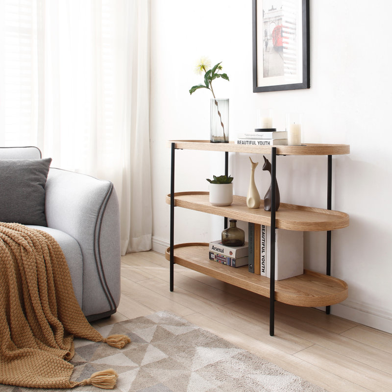Stylish & Modern Design Hanniel 3 Tier Brown/ Black Finished 120cm Bookcase Console with Side Rails