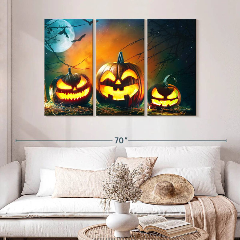 Citrouilles d'Halloween souriant, H 32 po x l 50 po