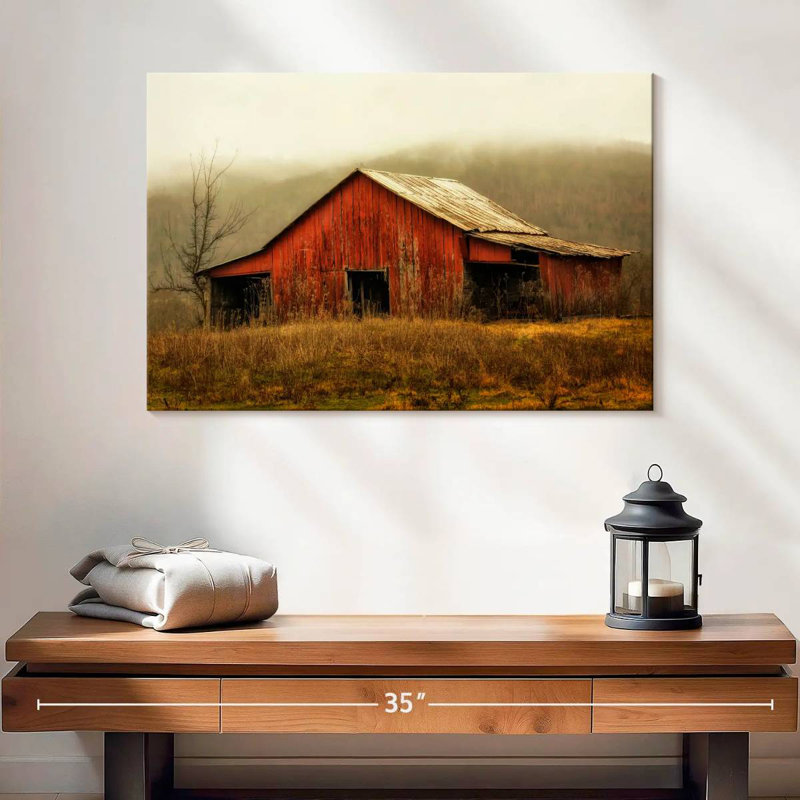 Skylight Barn dans le brouillard, H 16 po x l 24 po