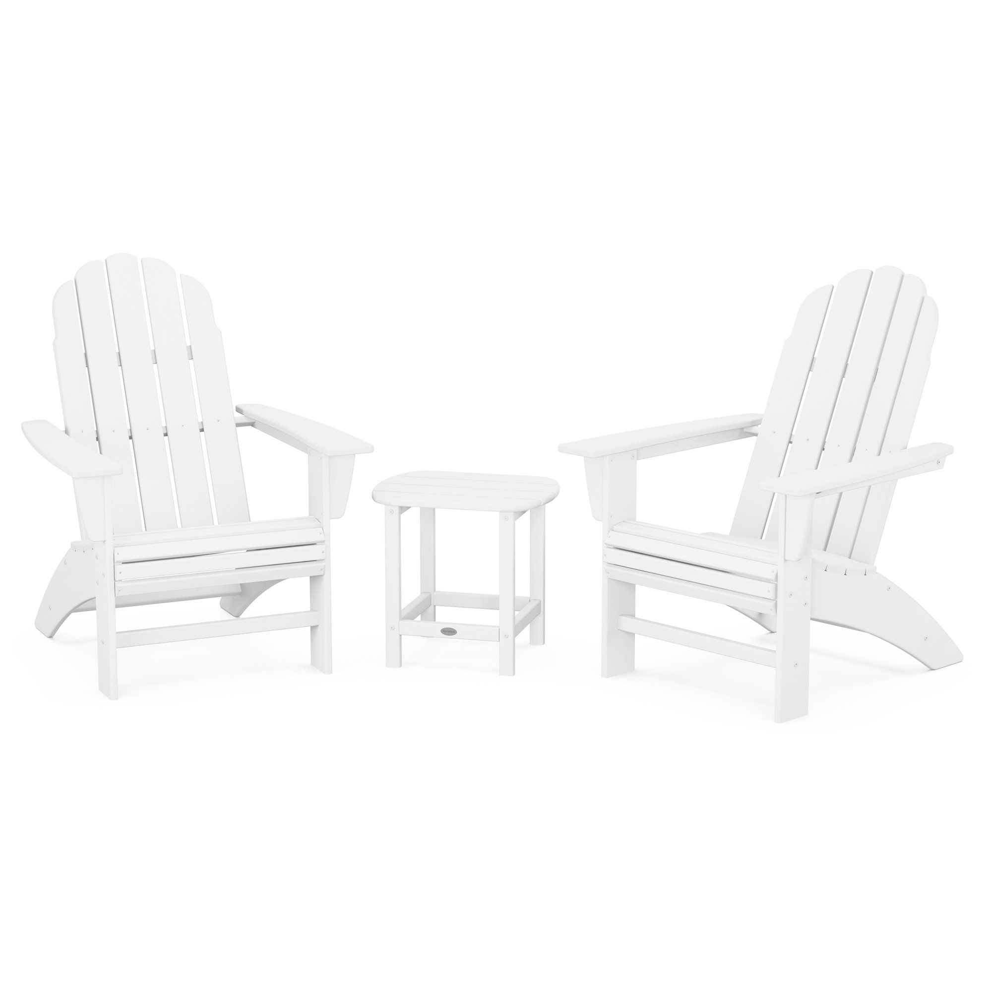 Vineyard 3-Piece Curveback Adirondack Set with South Beach 18" Side Table, White