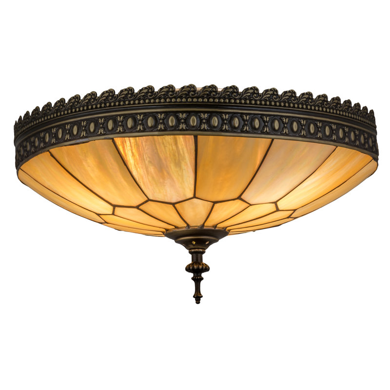 Vincent 3 - Light Flush Mount, Beige Iridescent, Bai Craftsman Brown Highlighted, 8" H x 15" W x 15" D