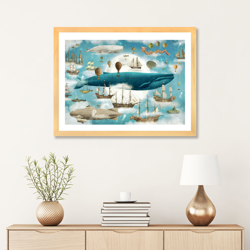 «Ocean Meets Sky # 3» par Terry Fan - impression d'art graphique, Papier avec cadre beige, Blanc, H 24 po x l 32 po x P 1 po