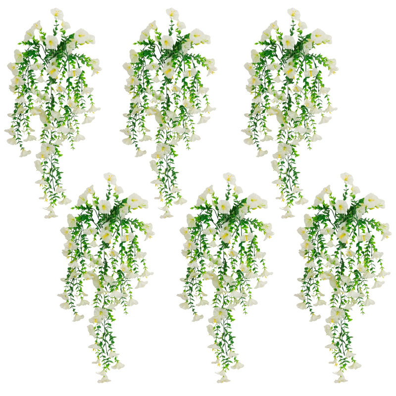 30 po Plante suspendue artificielle résistante aux rayons UV du matin (intérieur / extérieur) - ensemble de 6, Blanc