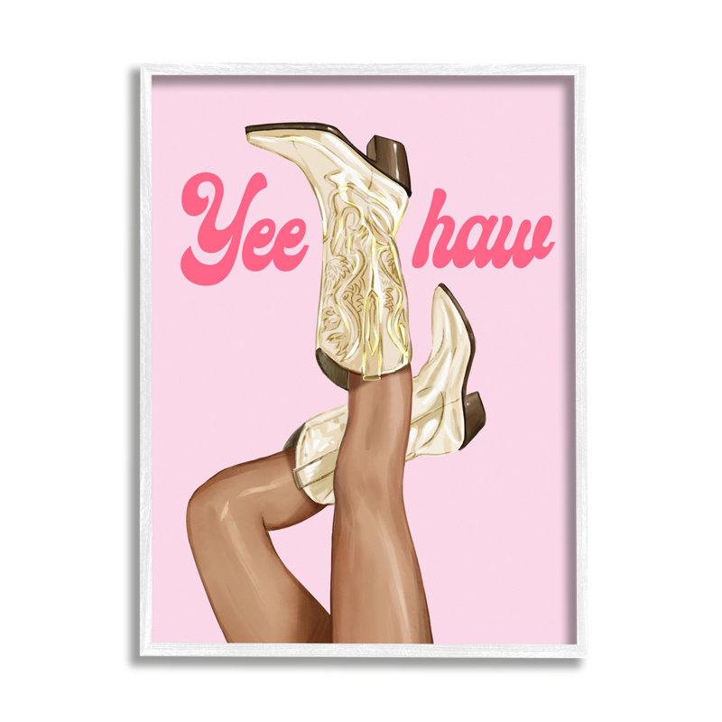 Bottes Yeehaw Cowgirl par Ziwei Li, H 30 po x l 24 po x P 1,5 po, Estampe numérique encadrée blanc bord de mer