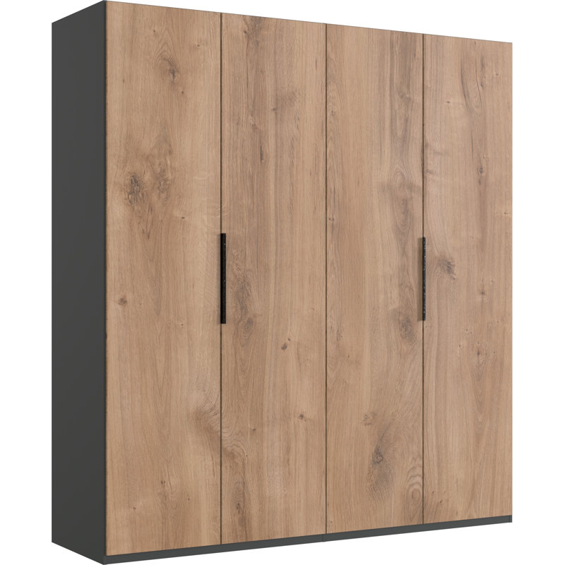 Guardino 4 Door Wardrobe, 236cm H x 200cm W x 58cm D, Graphite/Plank Oak