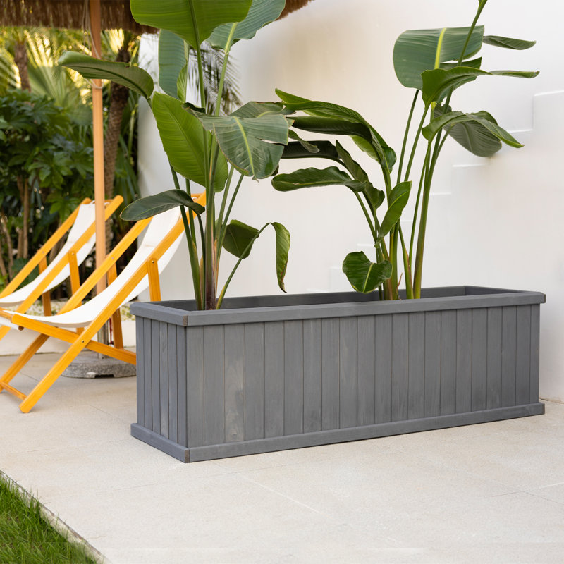 Barros Solid Cedar Rectangular Planter Box with Drainage Holes, Gray, 18.75" H x 60" W x 18.75" D