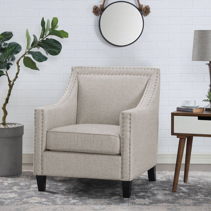 Hilga Erica Accent Armchair With Chrome Nailhead Trim, Cream Polyester Blend