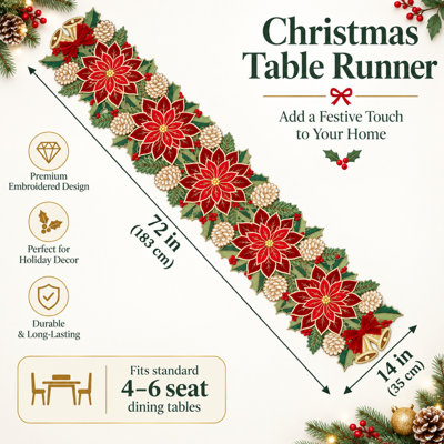 Red and Green Christmas Tree Embroidered Table Runner