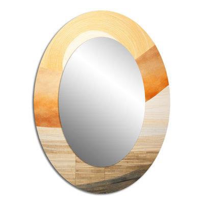Geometric Golden Beige Sunset Harmony I - Modern Oval Wall Mirror
