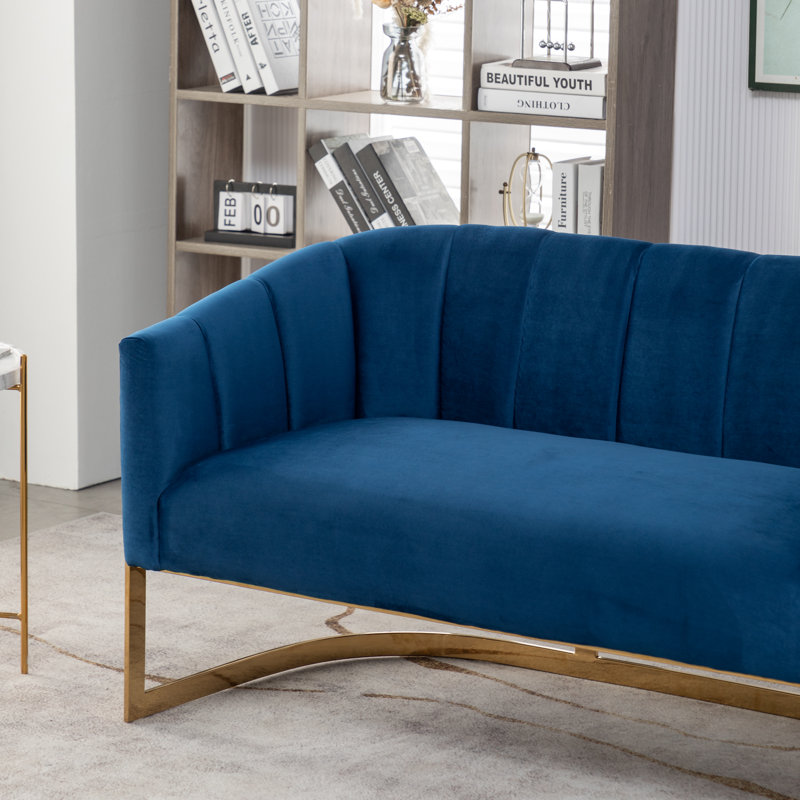 Causeuse en velours Tellico, Velours bleu