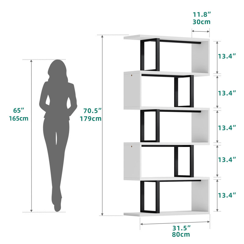 Aniya 69'' H X 31'' W  Steel Geometric Bookcase, White