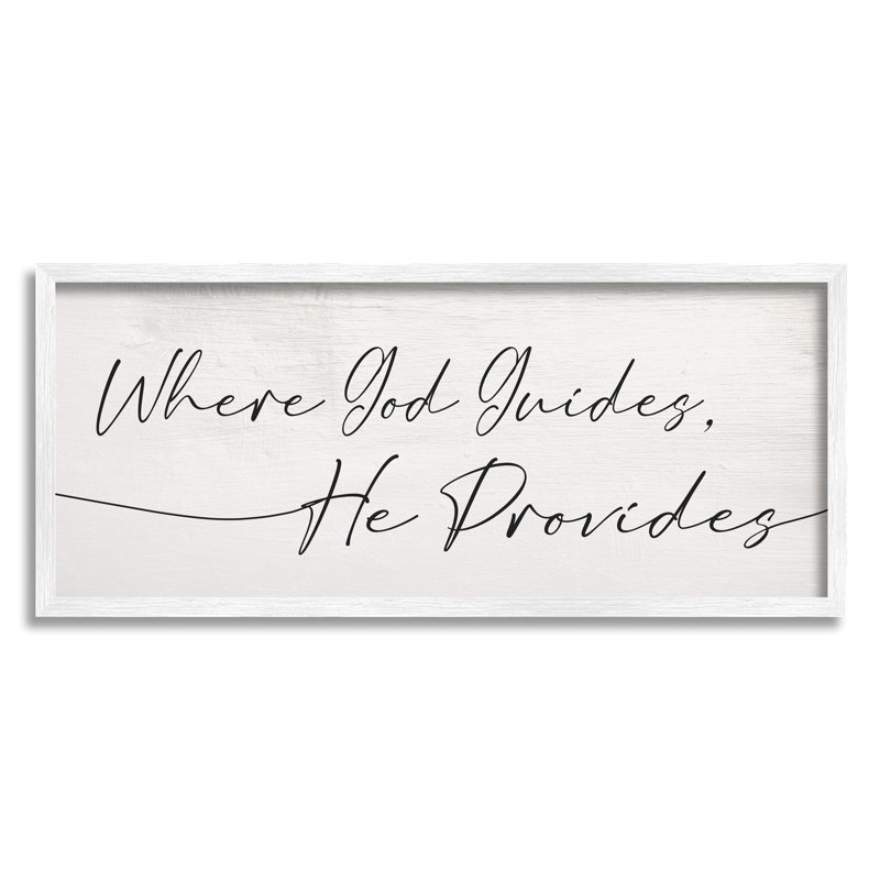 Où Dieu guide, il fournit un doux proverbe spirituel, H 13 po x l 30 po, Giclée encadrée blanc bord de mer